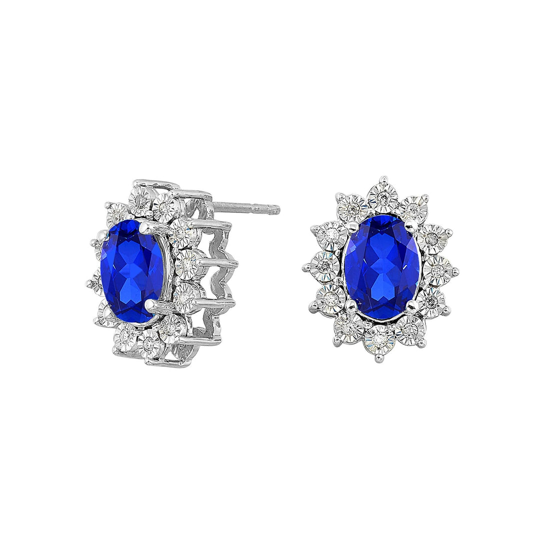 Silver Diamond 1/10Ctw & Created Sapphire 2Ctw Earring