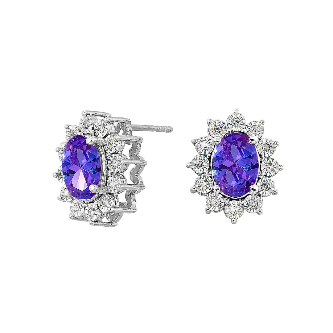 Silver Diamond 1/10Ctw & Created Syn Alexandrite 2Ctw Earring