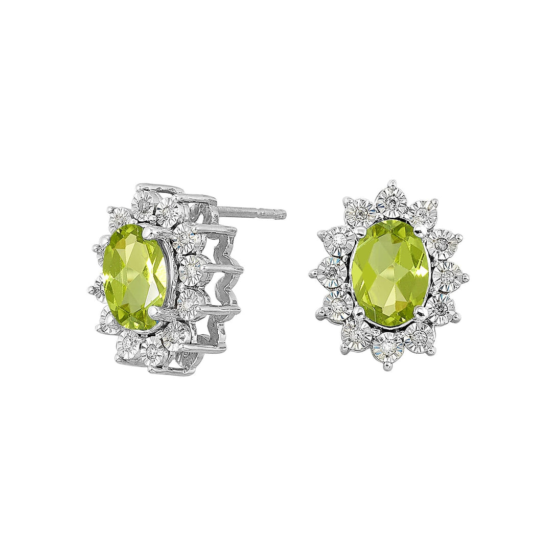 Silver Diamond 1/10Ctw & Peridot 2Ctw Earring