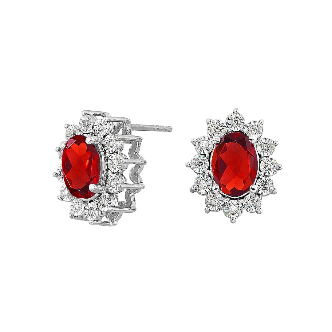 Silver Diamond 1/10Ctw & Garnet 2Ctw Earring