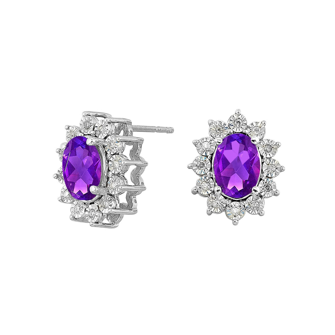 Silver Diamond 1/10Ctw & Amethyst 2Ctw Earring