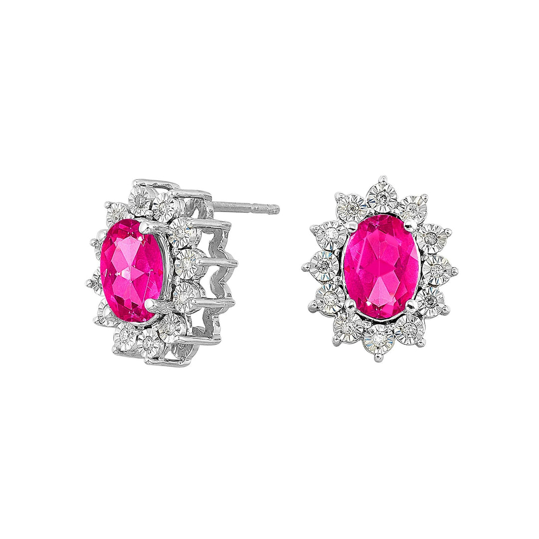 Silver Diamond 1/10Ctw & Pink Topaz 2Ctw Earring