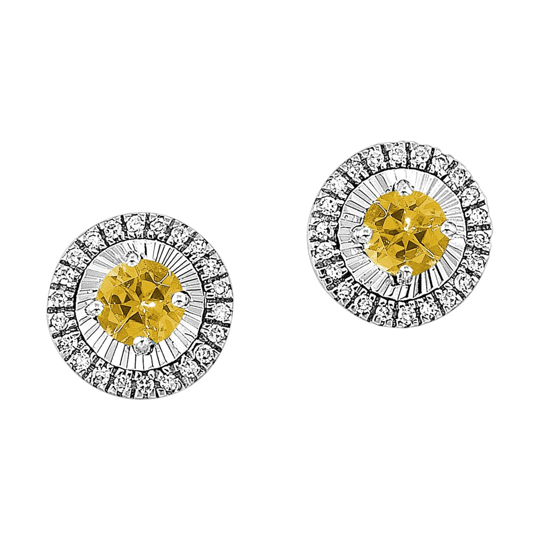 10Kt White Gold Diamond 1/20Ctw & Citrine 1/5Ctw Earring