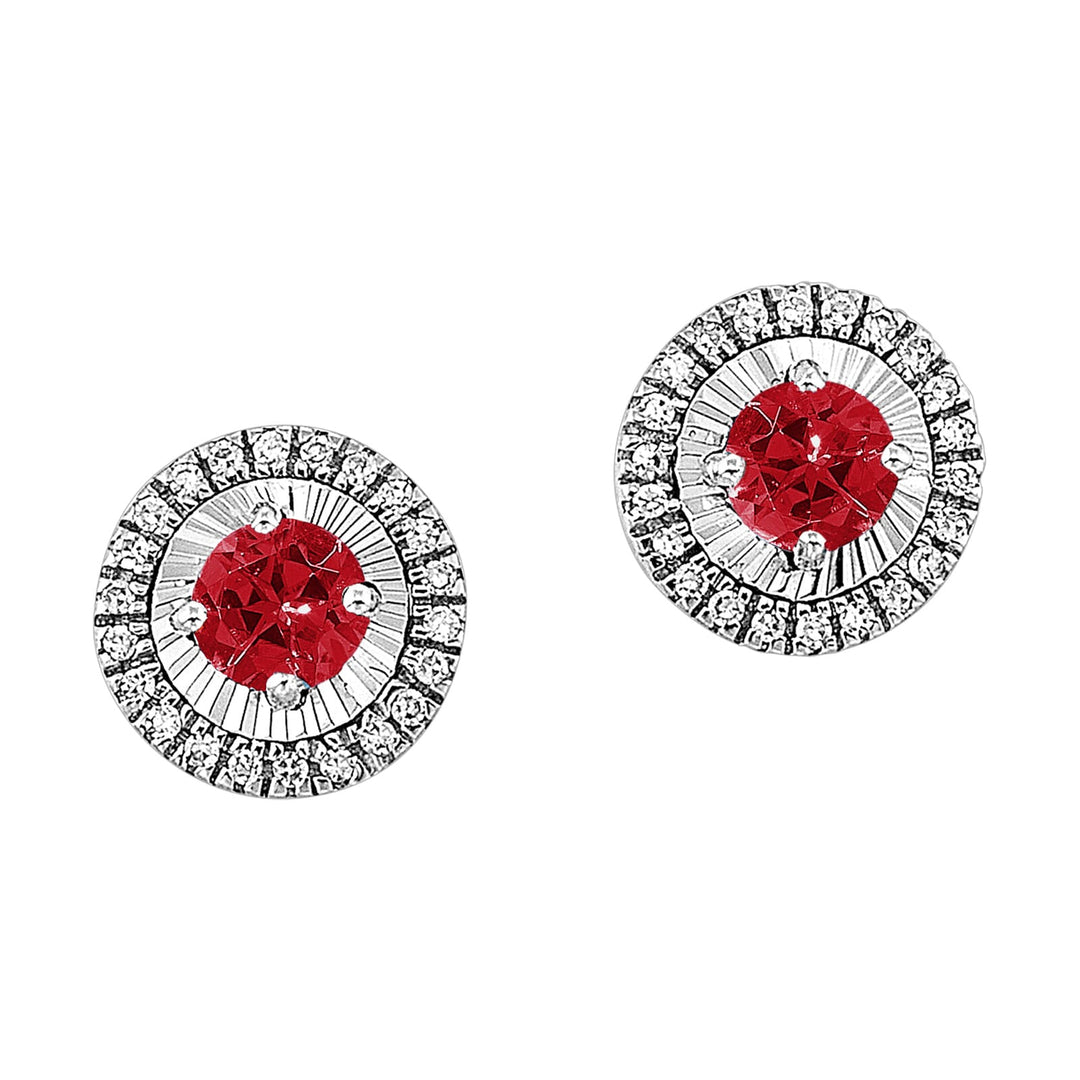 10Kt White Gold Diamond 1/20Ctw & Garnet 1/4Ctw Earring