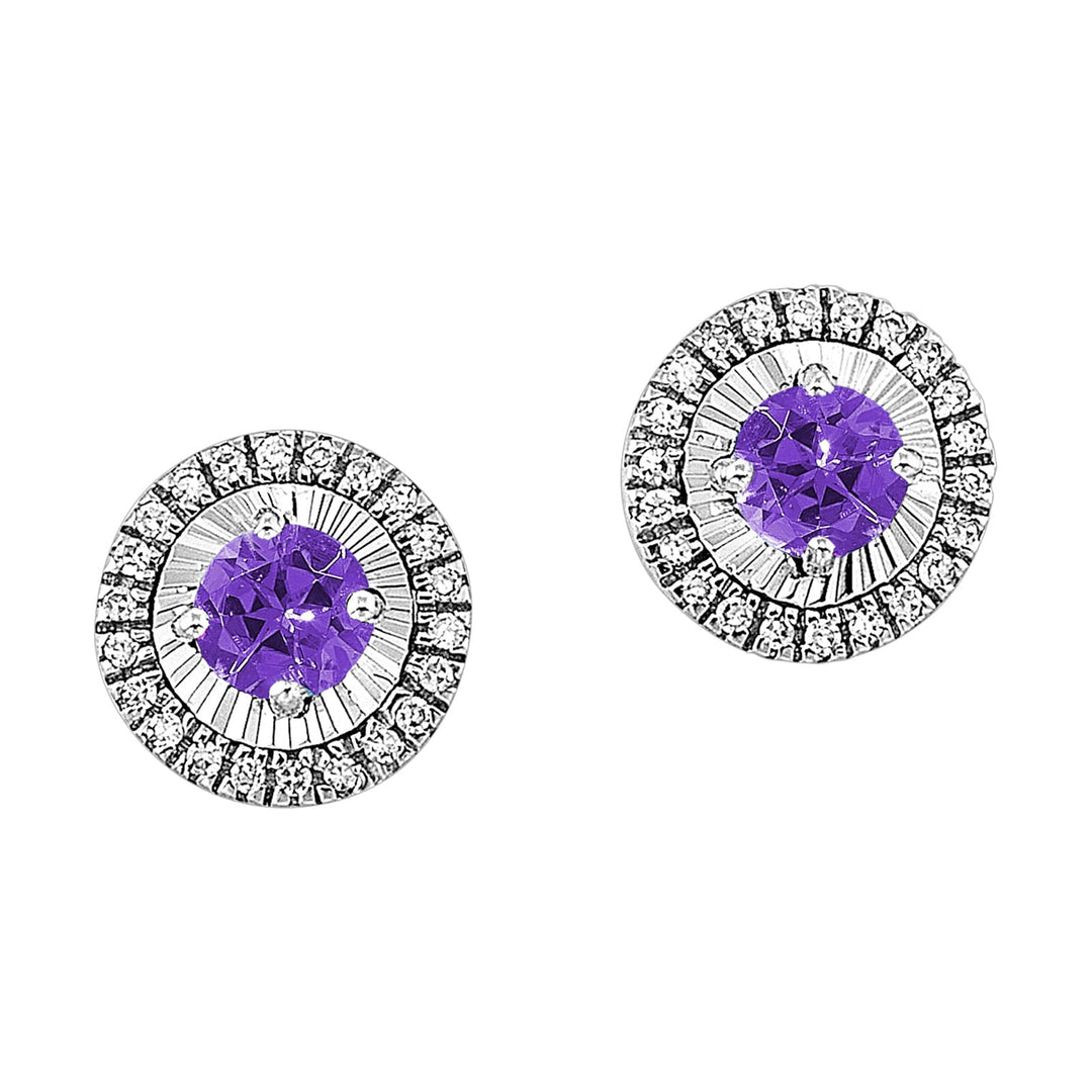 10Kt White Gold Diamond 1/20Ctw & Amethyst 1/5Ctw Earring