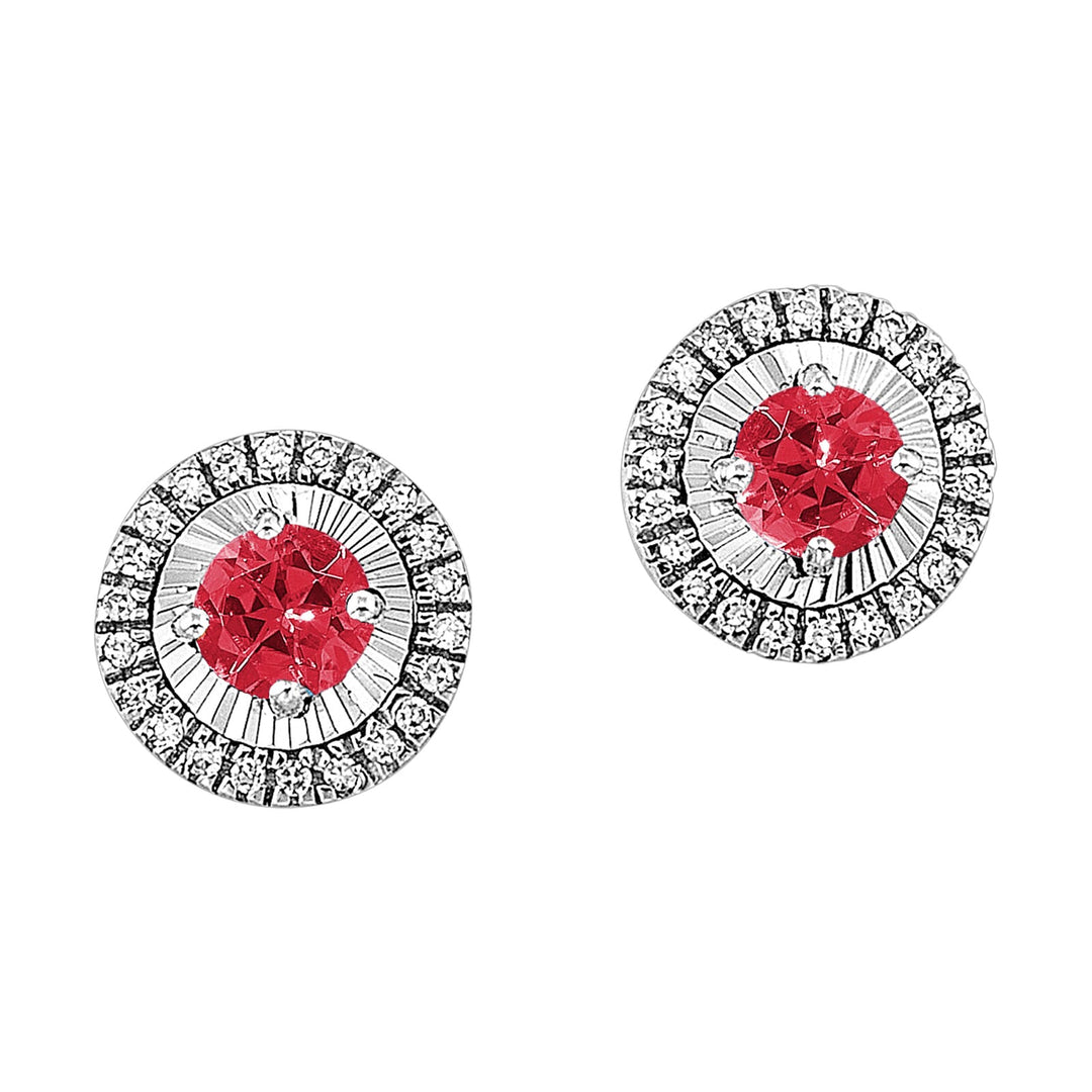 10Kt White Gold Diamond 1/20Ctw & Ruby 1/5Ctw Earring