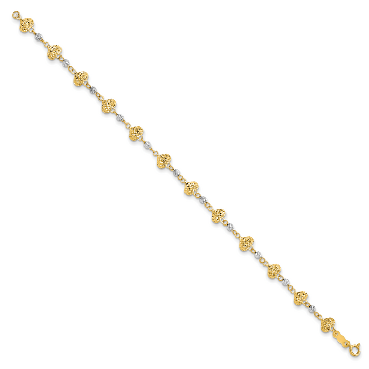 14K Two Tone D/C Heart Link Bracelet