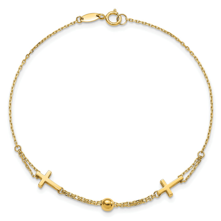14K Polished Double Strand Cross 7.5in Bracelet