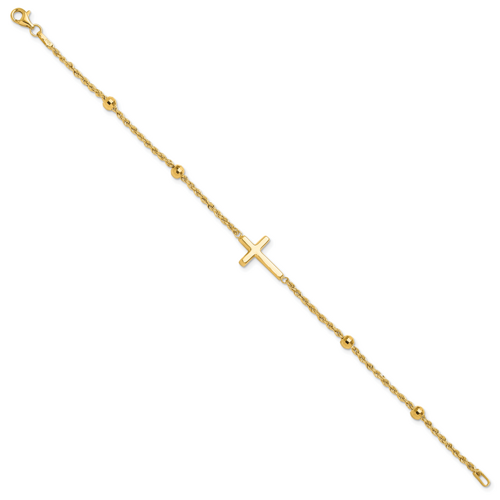 14k D/C Beaded Cross 7.5in Bracelet