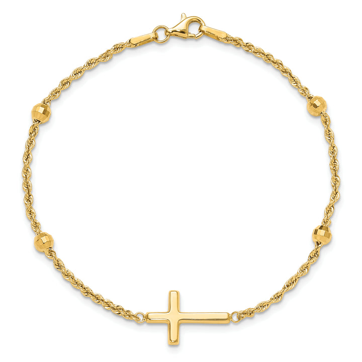 14k D/C Beaded Cross 7.5in Bracelet