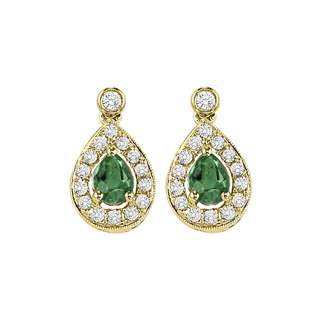 14Kt Yellow Gold Diamond 1/6Ctw & Emerald 1/4Ctw Earring