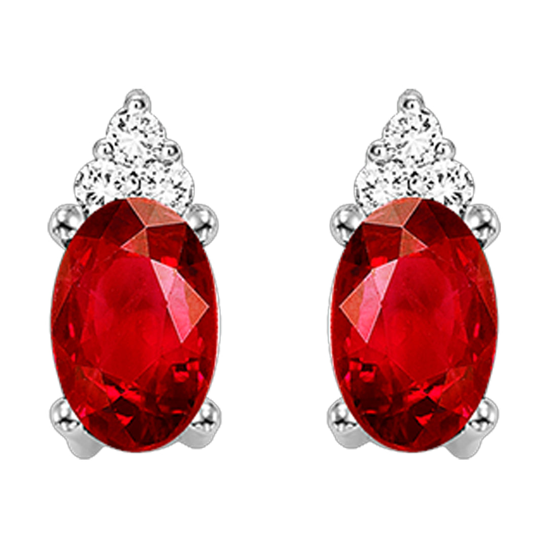 10Kt White Gold Diamond 1/25Ctw & Garnet 5/8Ctw Earring
