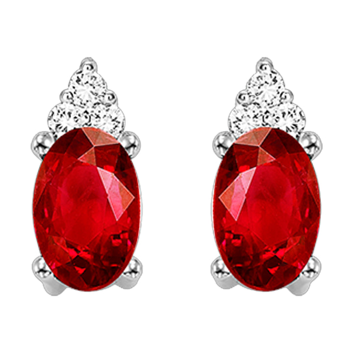 10Kt White Gold Diamond 1/25Ctw & Garnet 5/8Ctw Earring