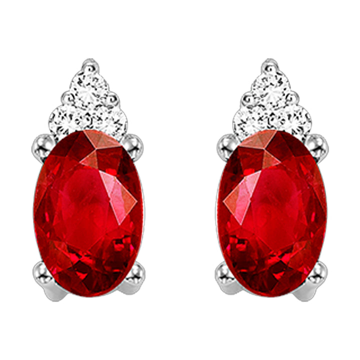 10Kt White Gold Diamond 1/20Ctw & Garnet 5/8Ctw Earring