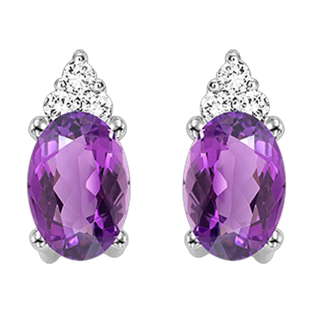 10Kt White Gold Diamond 1/25Ctw & Amethyst 3/8Ctw Earring