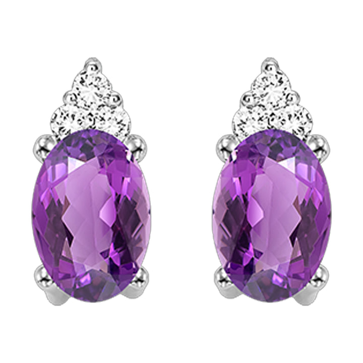 10Kt White Gold Diamond 1/25Ctw & Amethyst 3/8Ctw Earring