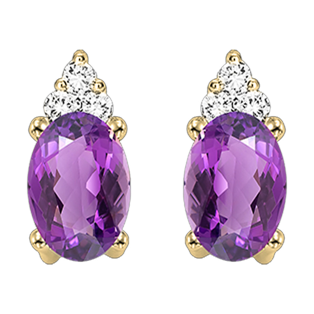 10Kt Yellow Gold Diamond 1/25Ctw & Amethyst 5/8Ctw Earring