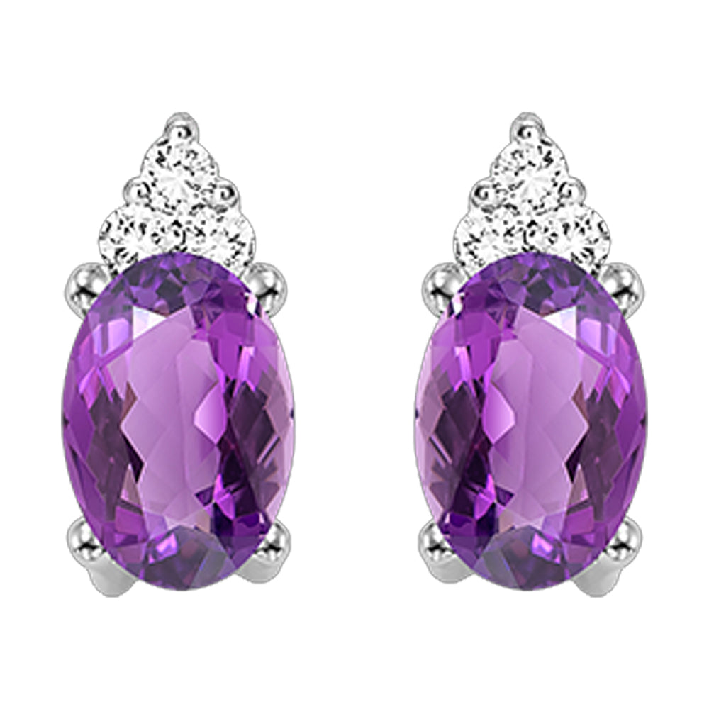 10Kt White Gold Diamond 1/20Ctw & Amethyst 3/8Ctw Earring
