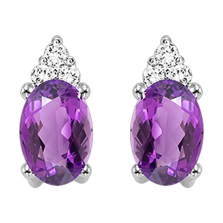 10Kt White Gold Diamond 1/20Ctw & Amethyst 3/8Ctw Earring