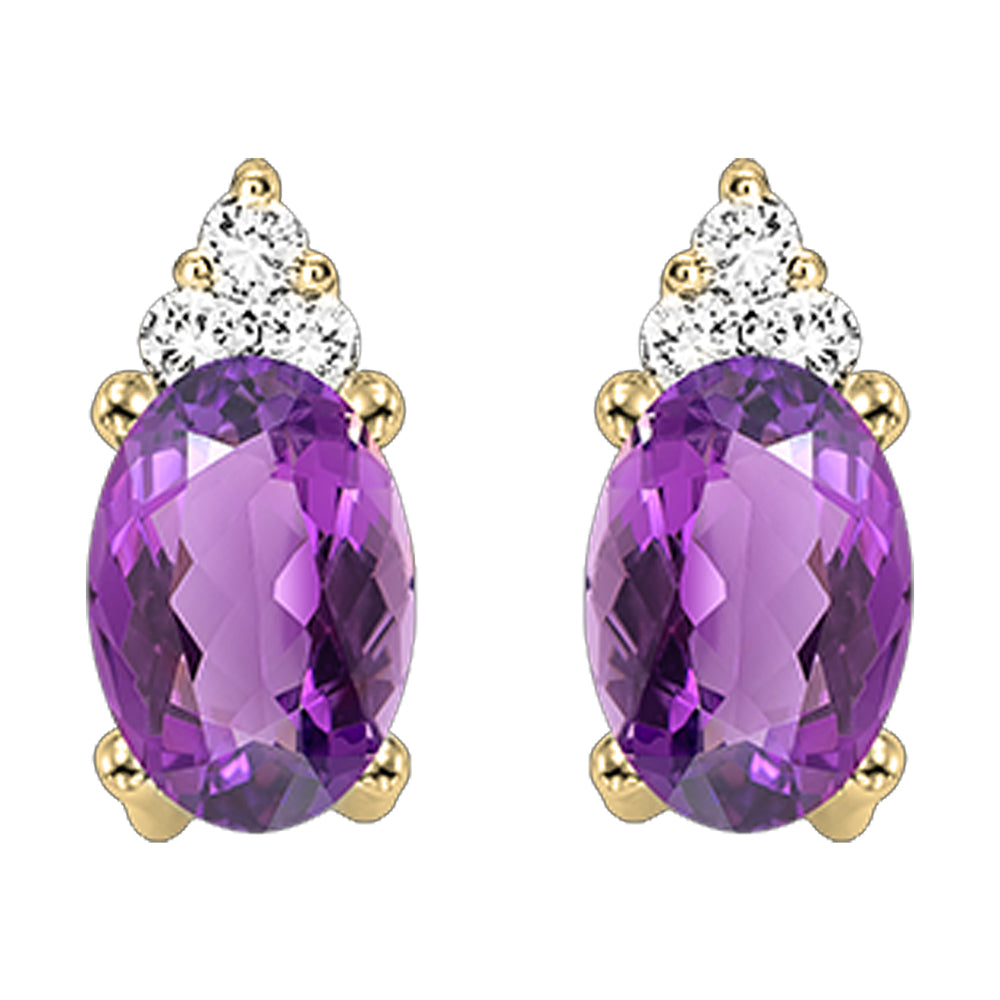 10Kt Yellow Gold Diamond 1/20Ctw & Amethyst 5/8Ctw Earring