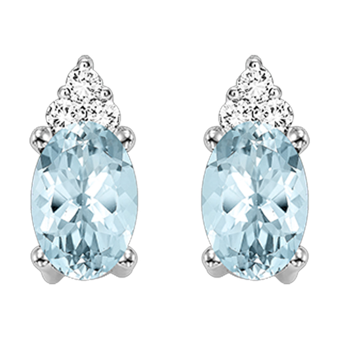 10Kt White Gold Diamond 1/25Ctw & Aquamarine 5/8Ctw Earring