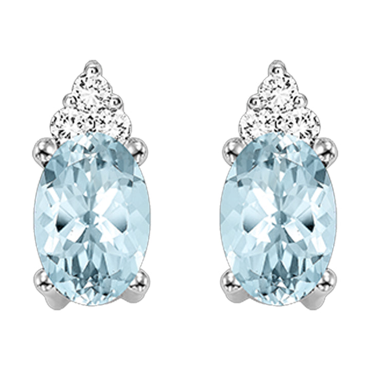 10Kt White Gold Diamond 1/25Ctw & Aquamarine 5/8Ctw Earring