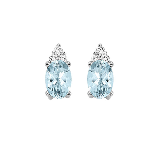 10Kt White Gold Diamond 1/20Ctw & Aquamarine 5/8Ctw Earring