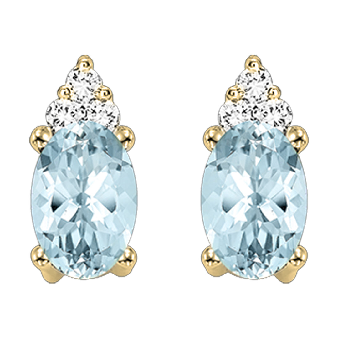 10Kt Yellow Gold Diamond 1/25Ctw & Aquamarine 5/8Ctw Earring