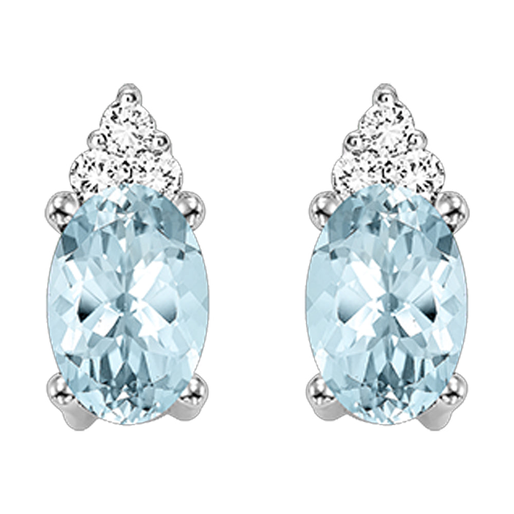10Kt White Gold Diamond 1/20Ctw & Aquamarine 5/8Ctw Earring
