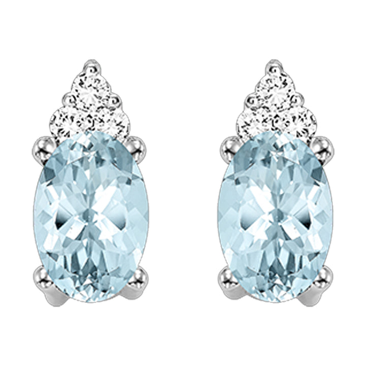 10Kt White Gold Diamond 1/20Ctw & Aquamarine 5/8Ctw Earring