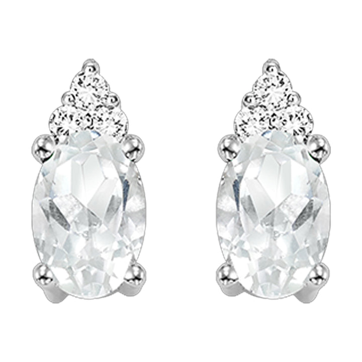 10Kt White Gold Diamond 1/25Ctw & White Topaz 1/2Ctw Earring