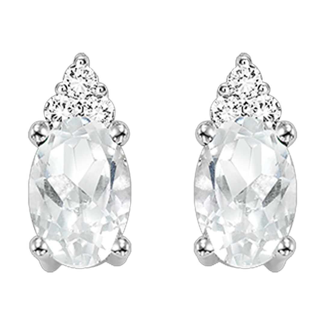 10Kt White Gold Diamond 1/20Ctw & White Topaz 1/2Ctw Earring