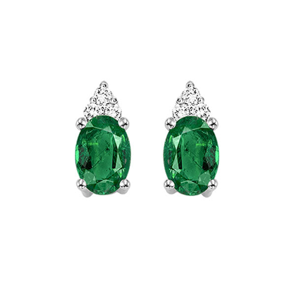 10Kt White Gold Diamond 1/20Ctw & Emerald 5/8Ctw Earring