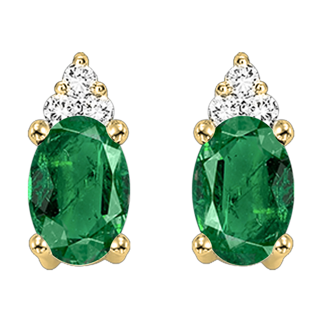 10Kt Yellow Gold Diamond 1/25Ctw & Emerald 5/8Ctw Earring