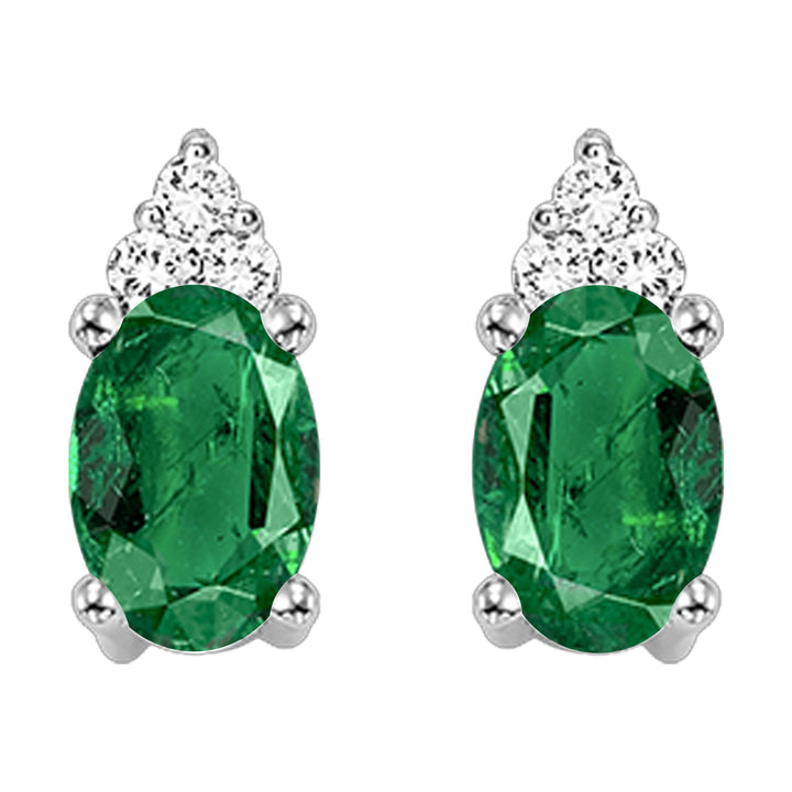 10Kt White Gold Diamond 1/20Ctw & Emerald 5/8Ctw Earring