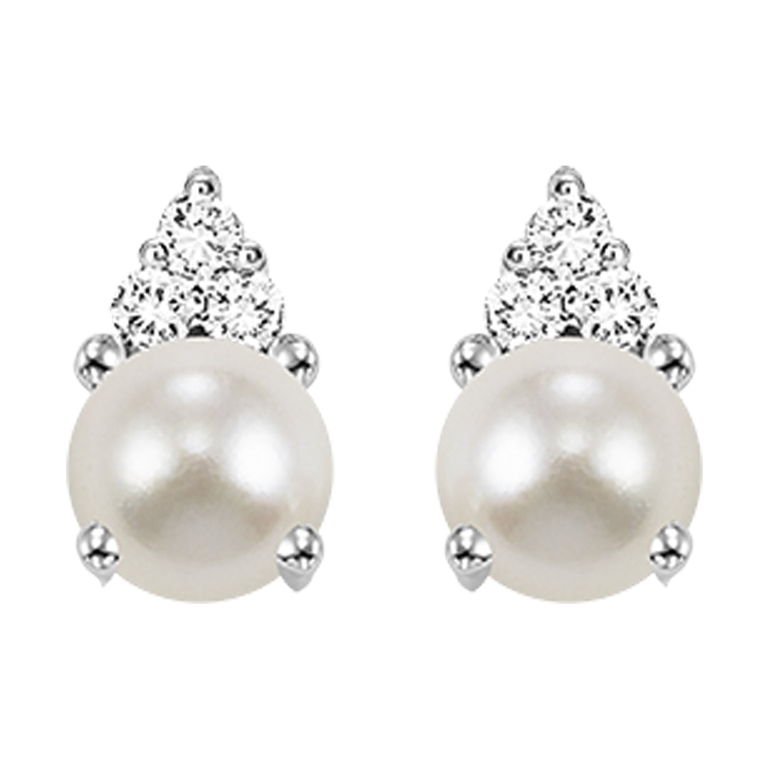 10Kt White Gold Diamond 1/25Ctw & Pearl Earring