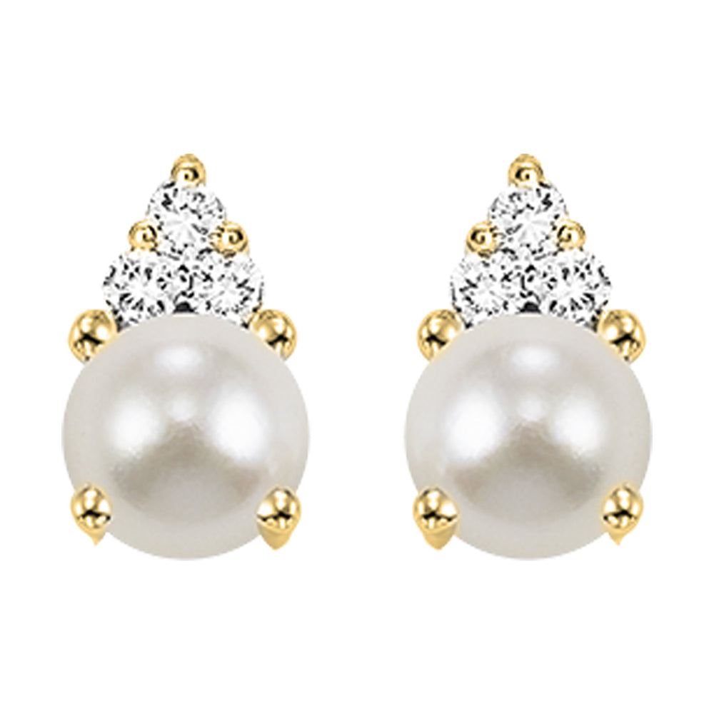 10Kt Yellow Gold Diamond 1/25Ctw & Pearl Earring