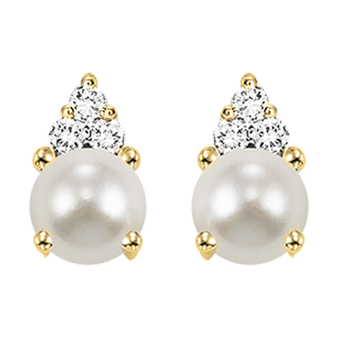 10Kt Yellow Gold Diamond 1/25Ctw & Pearl Earring