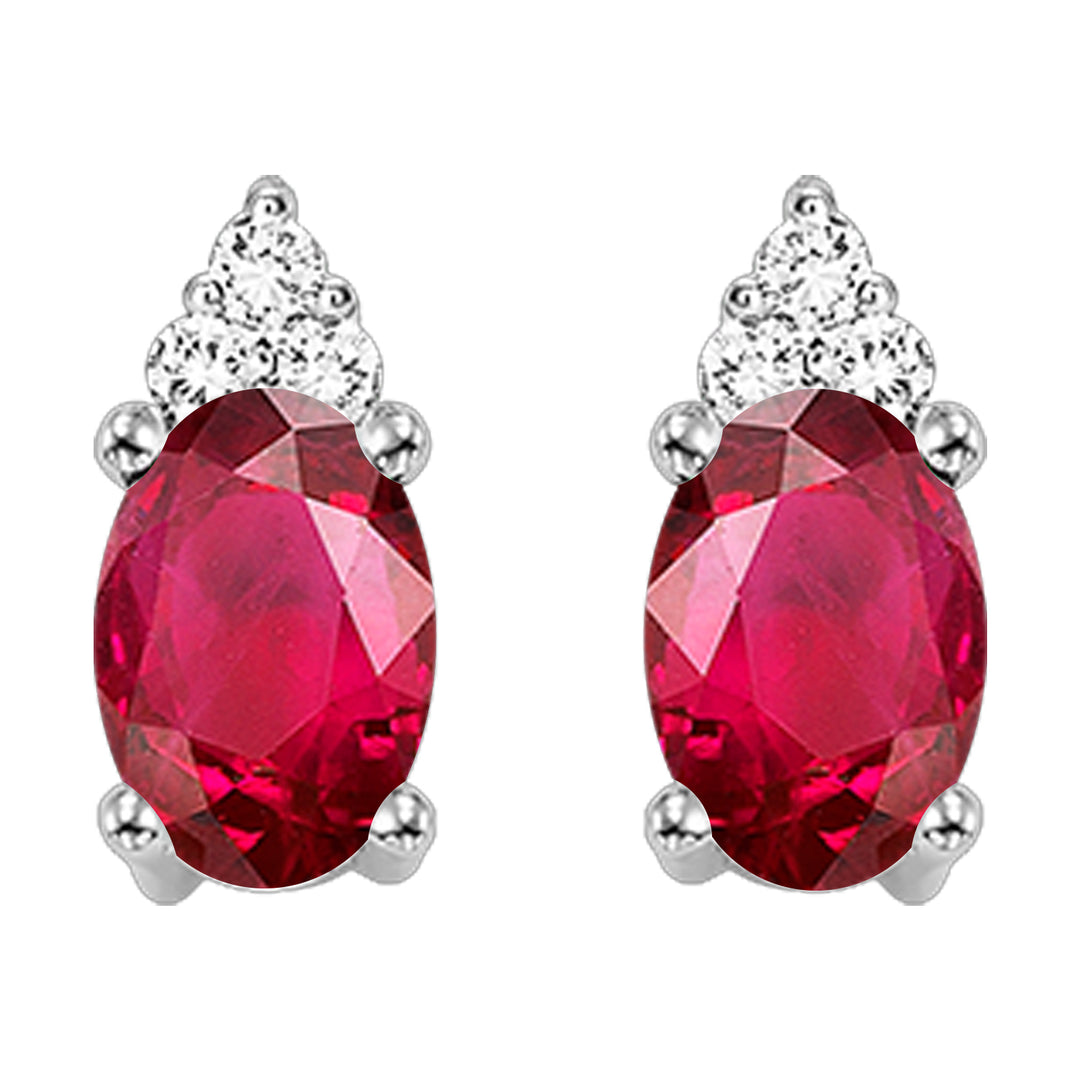 10Kt White Gold Diamond 1/25Ctw & Ruby 1/2Ctw Earring