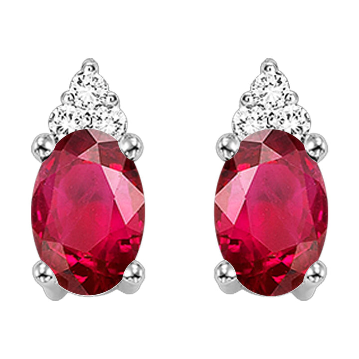 10Kt White Gold Diamond 1/25Ctw & Ruby 1/2Ctw Earring