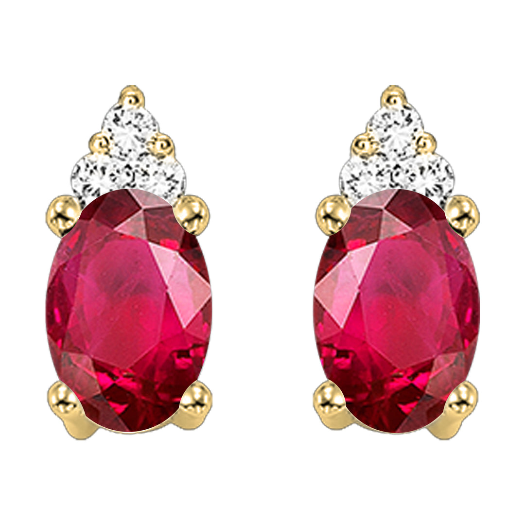 10Kt Yellow Gold Diamond 1/25Ctw & Ruby 1/2Ctw Earring