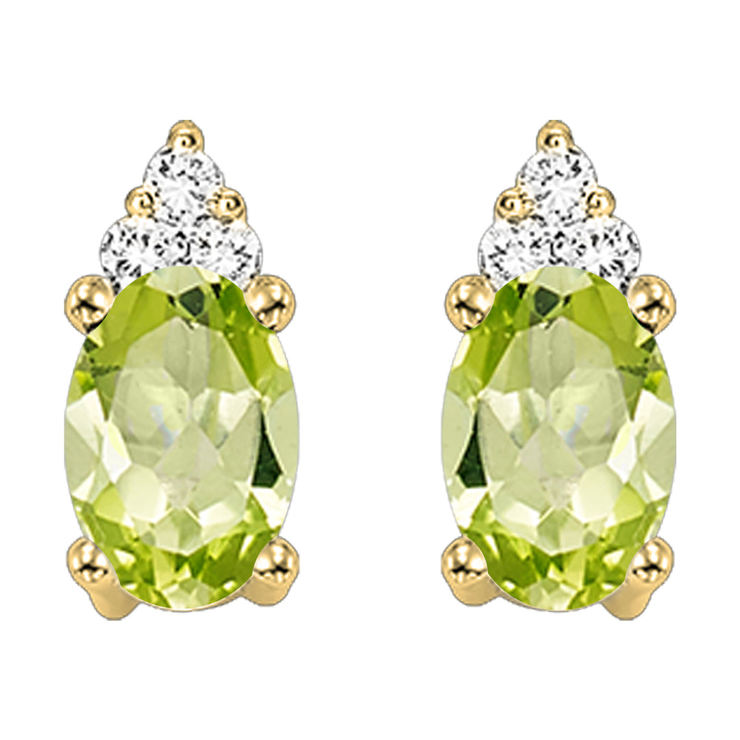 10Kt Yellow Gold Diamond 1/25Ctw & Peridot 5/8Ctw Earring