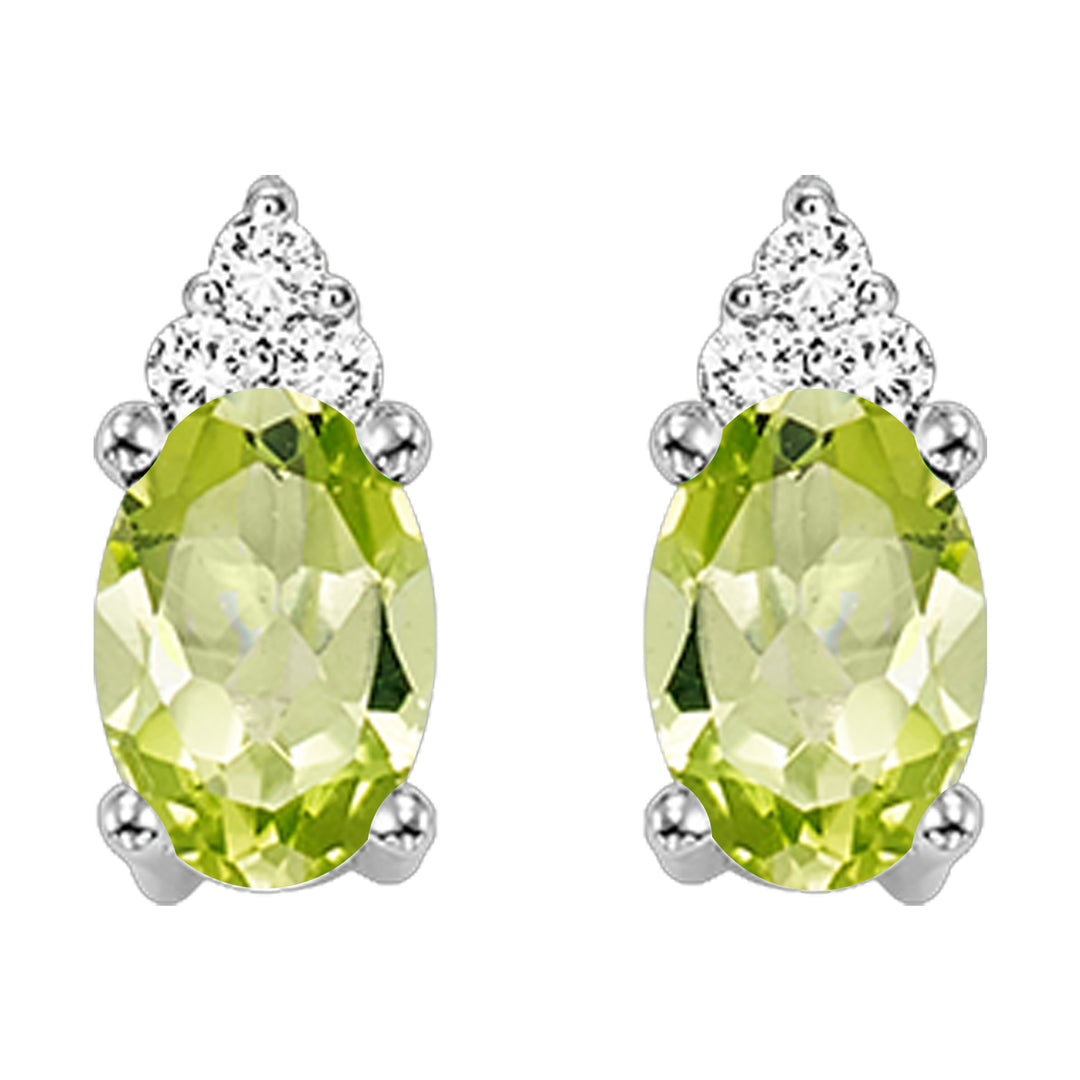 10Kt White Gold Diamond 1/20Ctw & Peridot 5/8Ctw Earring