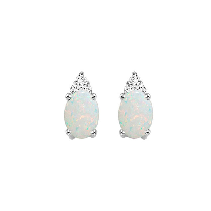 10Kt White Gold Diamond 1/20Ctw & Opal 5/8Ctw Earring
