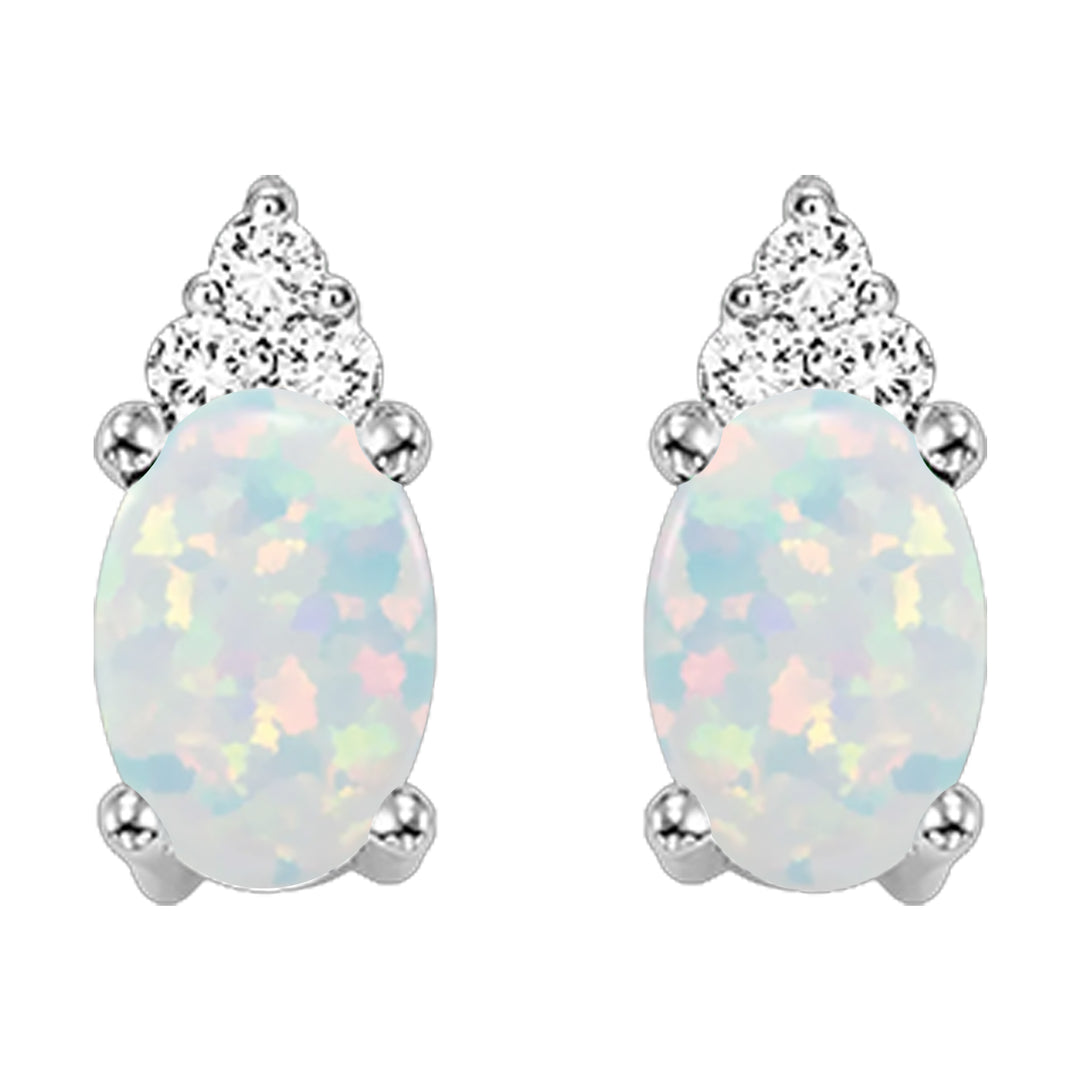 10Kt White Gold Diamond 1/25Ctw & Opal 5/8Ctw Earring