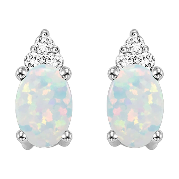 10Kt White Gold Diamond 1/25Ctw & Opal 5/8Ctw Earring