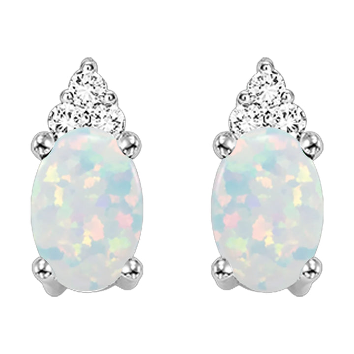 10Kt White Gold Diamond 1/20Ctw & Opal 5/8Ctw Earring
