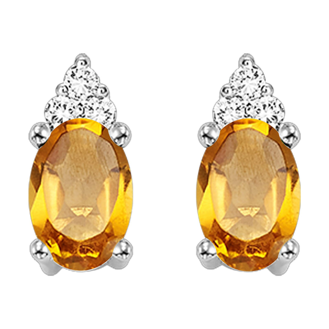 10Kt White Gold Diamond 1/25Ctw & Citrine 1/2Ctw Earring