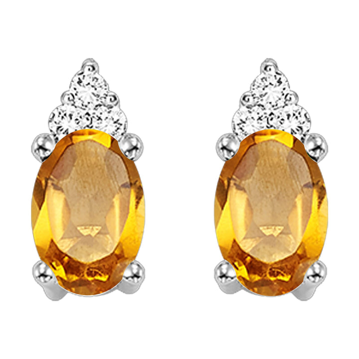 10Kt White Gold Diamond 1/25Ctw & Citrine 1/2Ctw Earring