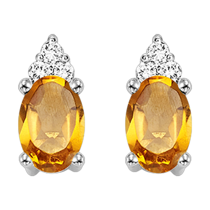 10Kt White Gold Diamond 1/20Ctw & Citrine 1/2Ctw Earring
